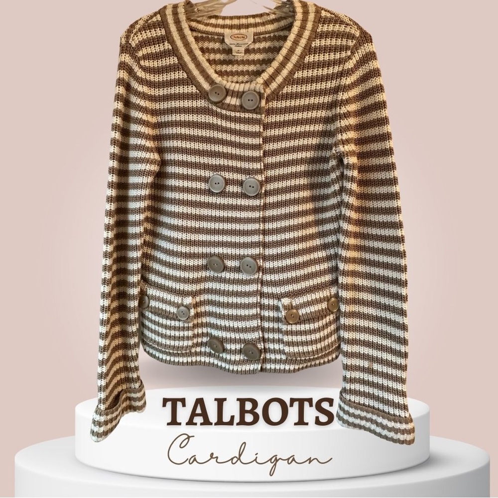Talbots Striped Brown/White Cardigan